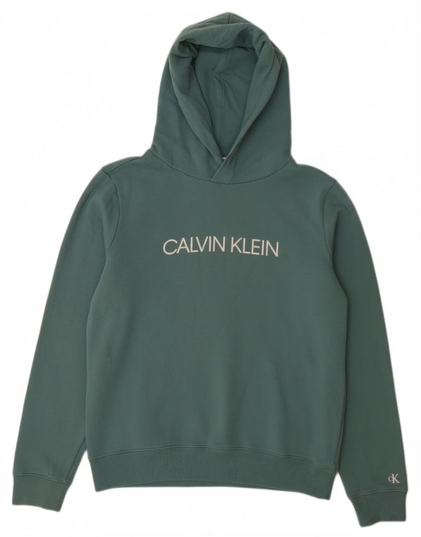 CALVIN KLEIN JEANS Boys Graphic Hoodie Jumper 13-14 Years Green Cotton