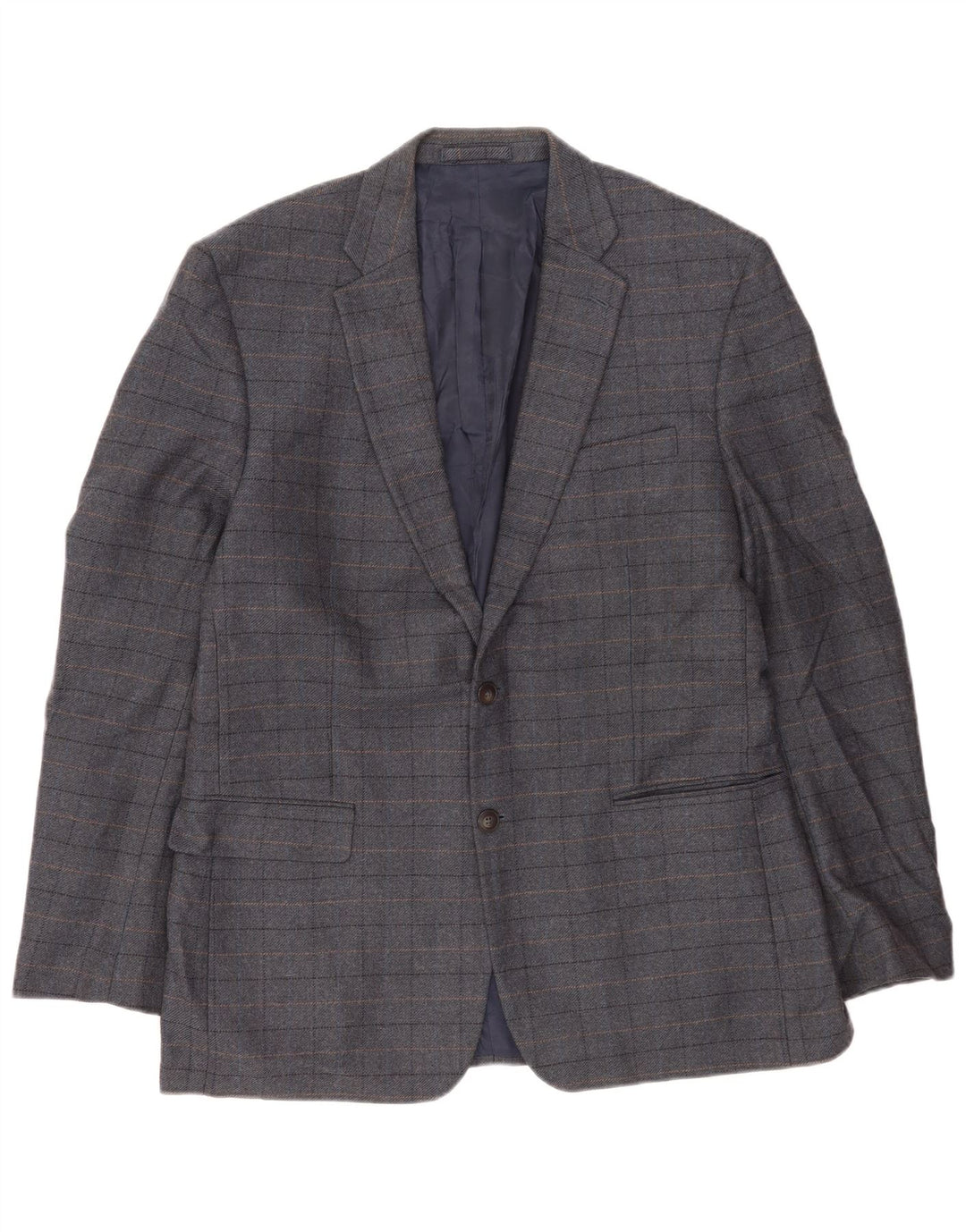 Marks & Spencer Mens 2 Button Blazer Jacket UK 42 XL Blue Check Wool