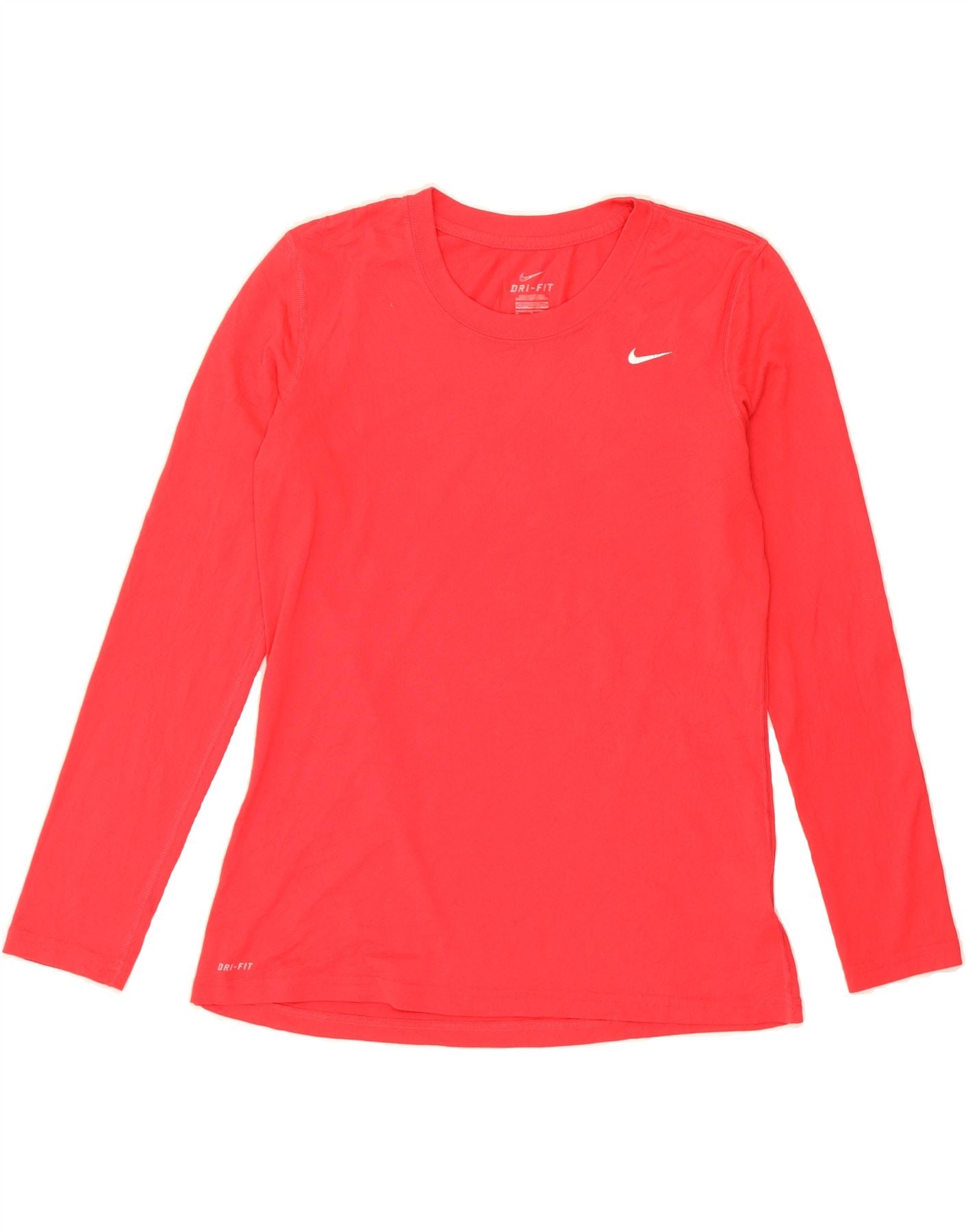 NIKE Womens Dri Fit Top Long Sleeve UK 14 Medium Pink Polyester