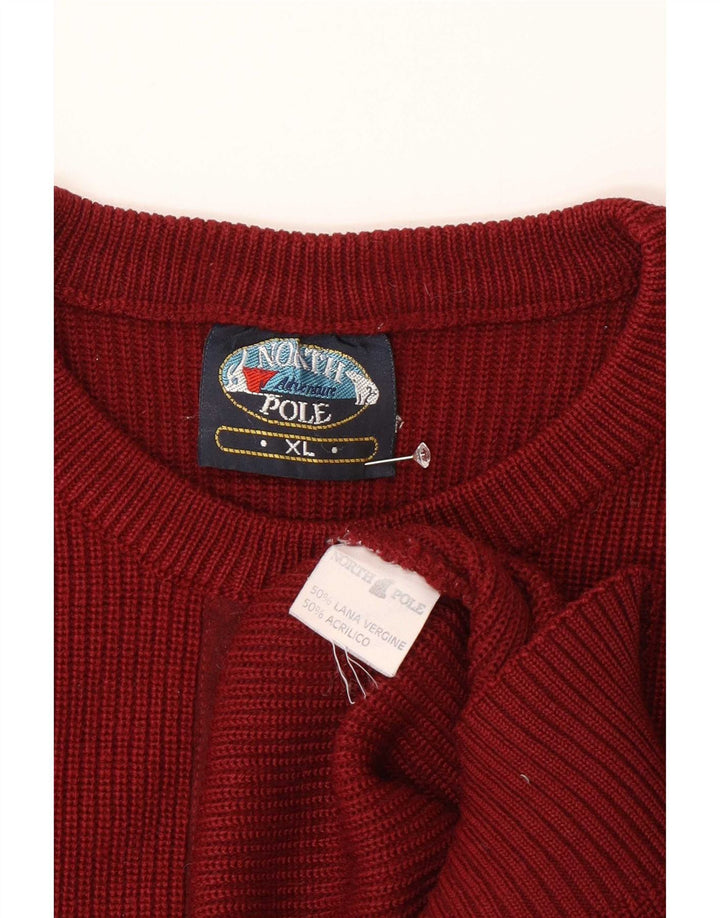 North Pole Mens Crew Neck Jumper Sweater XL Burgundy Wool