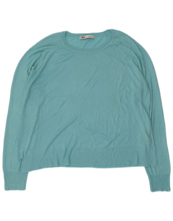 Zara Womens Oversized Boat Neck Jumper Sweater UK 16 Large Blue Viscose