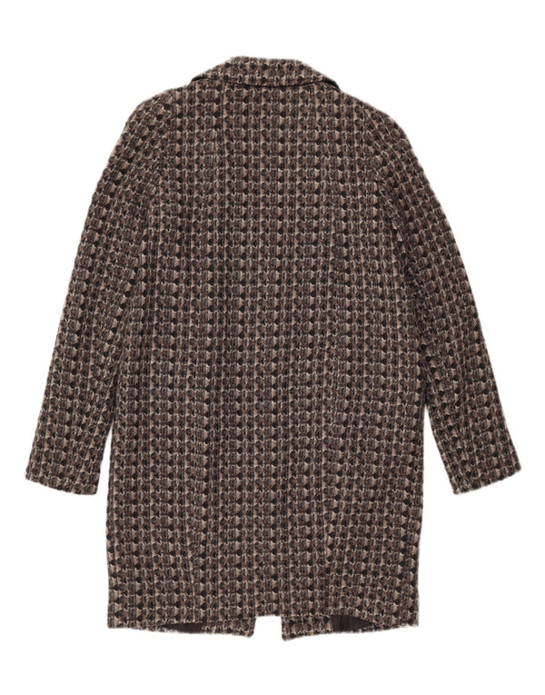 Benetton Womens Overcoat IT 42 Medium Grey Geometric Wool