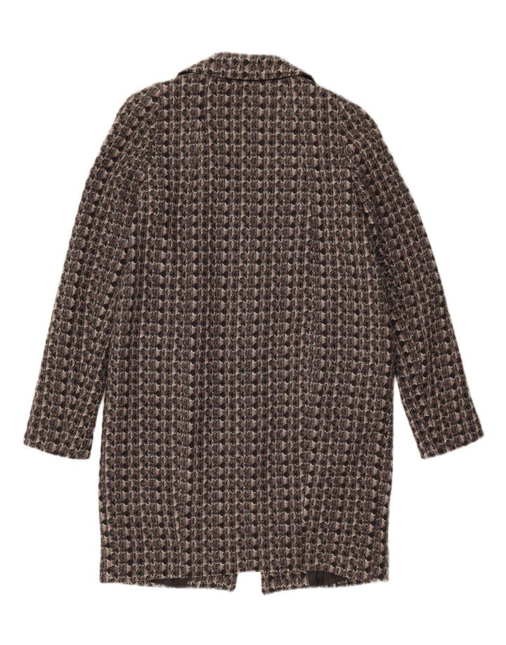 Benetton Womens Overcoat IT 42 Medium Grey Geometric Wool
