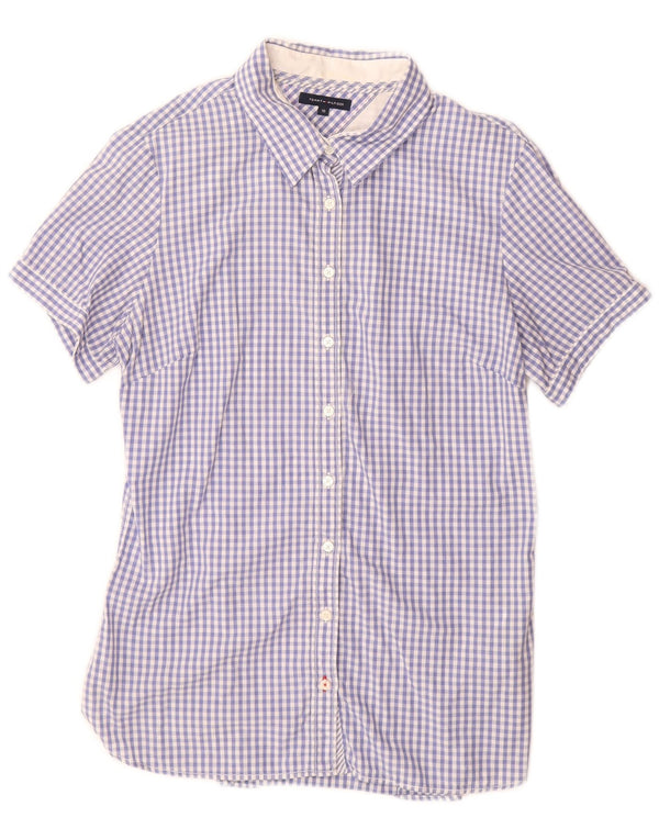 Tommy Hilfiger Womens Short Sleeve Shirt US 10 Large Blue Gingham Cotton