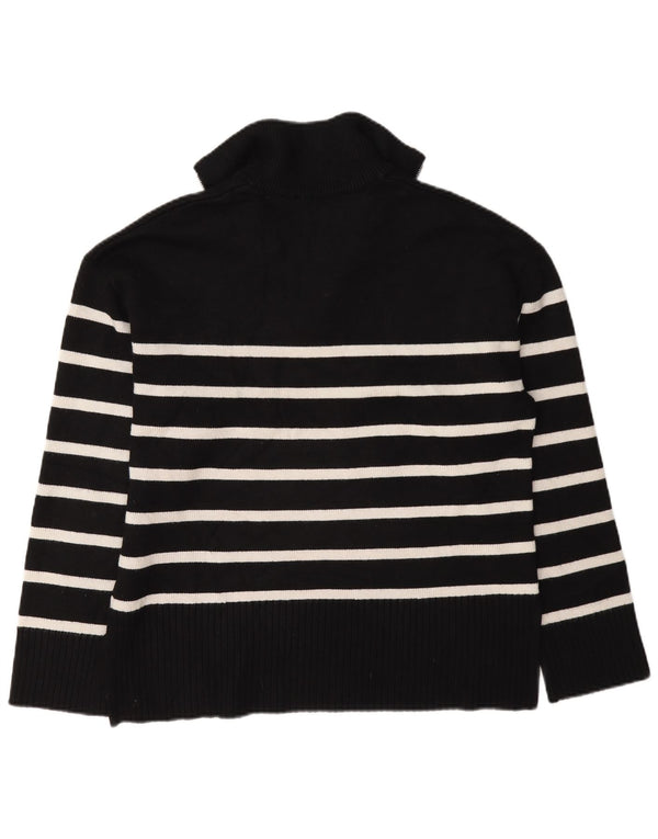 Zara Womens Oversized Zip Neck Jumper Sweater UK 10 Small Black Striped