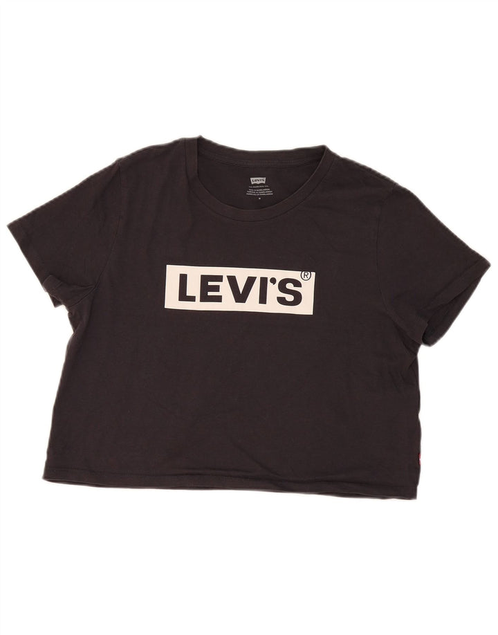 LEVI'S Womens Crop Graphic T-Shirt Top UK 14 Medium Black Cotton
