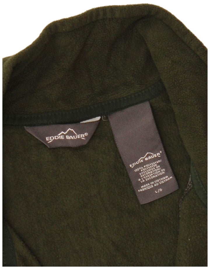 Eddie Bauer Mens Zip Neck Fleece Jumper Large Green Polyester