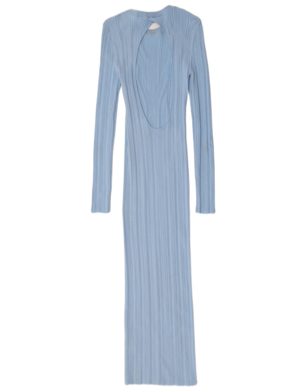 Zara Womens Maxi Long Sleeve Jumper Dress UK 12 Medium Blue Nylon