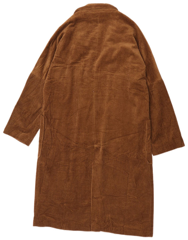 Zara Womens Double Breasted Corduroy Coat UK 16 Large Khaki Cotton