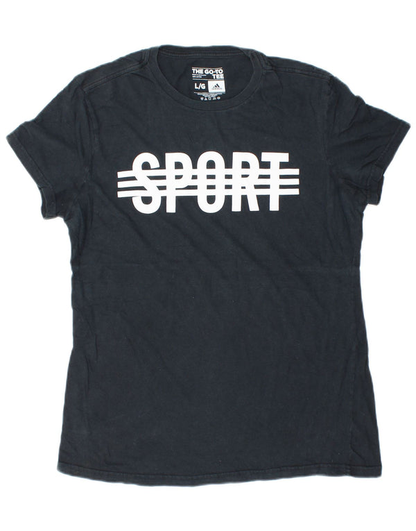 Adidas Womens Graphic T-Shirt Top UK 14 Large Navy Blue Cotton