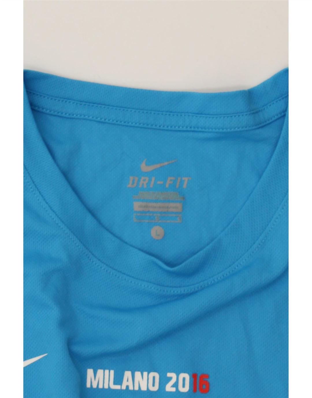 NIKE Mens Dri Fit Graphic T-Shirt Top Large Blue Polyester Vintage Nike and Second-Hand Nike from Messina Hembry 