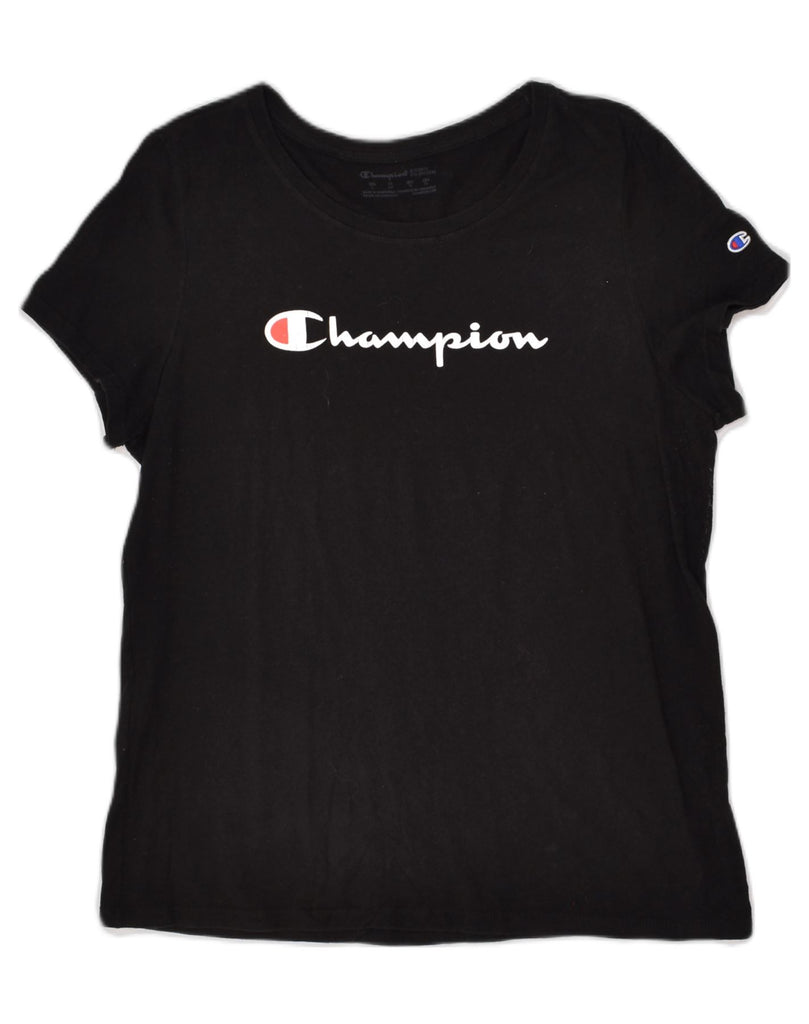 CHAMPION Womens Graphic T-Shirt Top UK 14 Large Black Cotton | Vintage Champion | Thrift | Second-Hand Champion | Used Clothing | Messina Hembry 