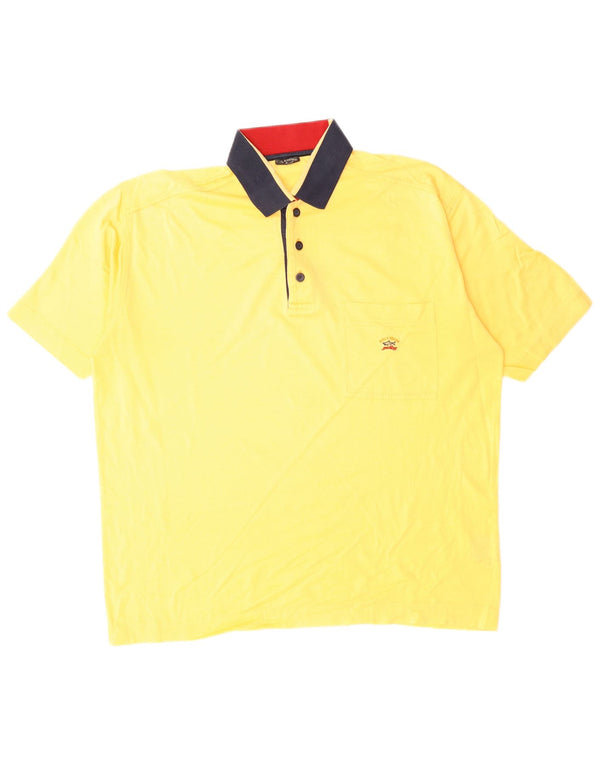 PAUL & SHARK Mens Polo Shirt Large Yellow Colourblock Cotton