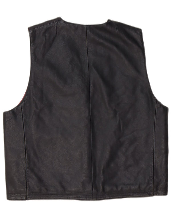 Vintage Mens Leather Waistcoat Medium Black