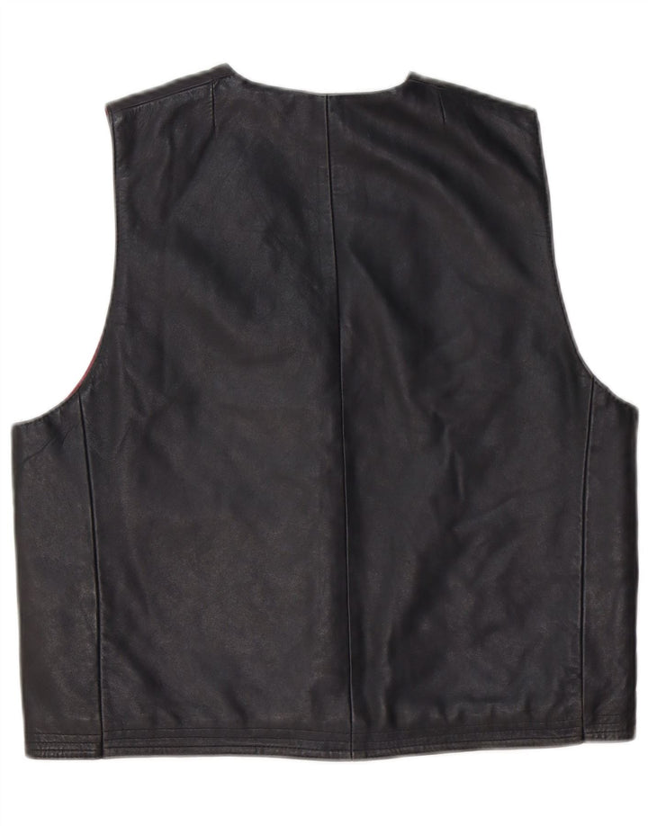 Vintage Mens Leather Waistcoat Medium Black