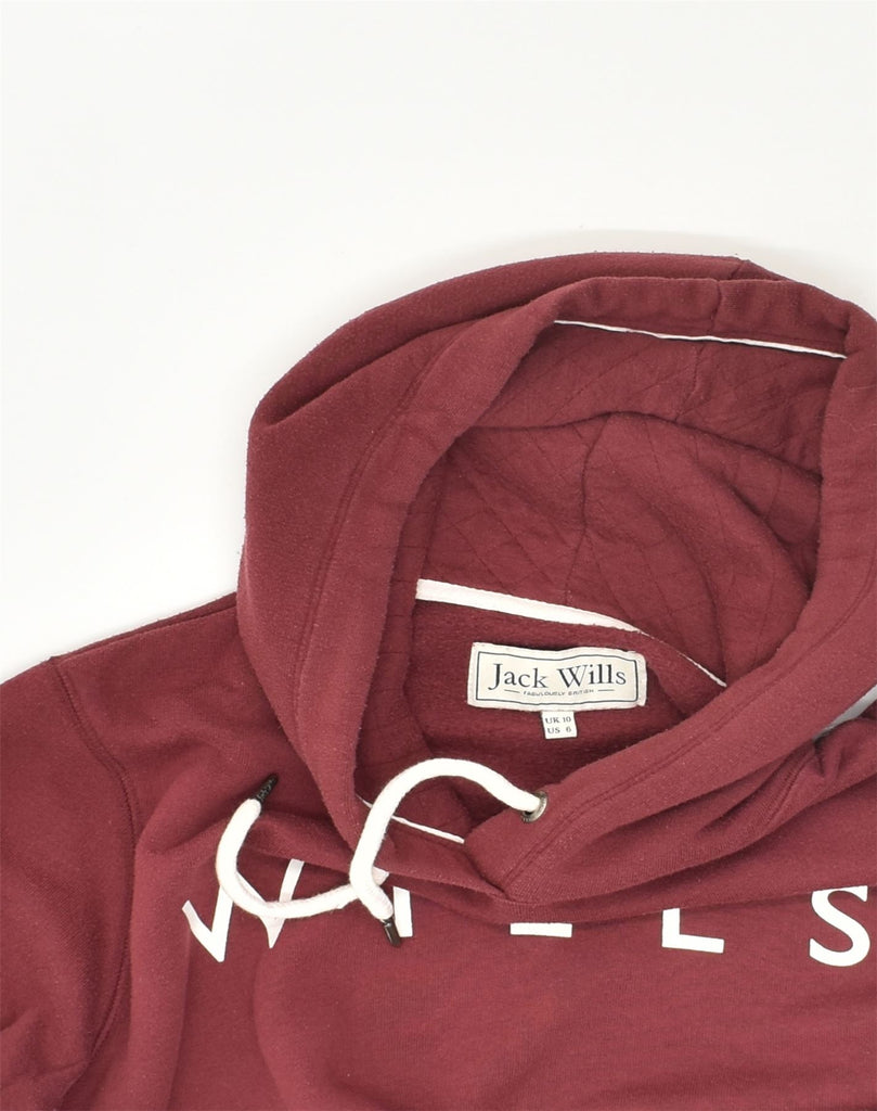 JACK WILLS Womens Graphic Hoodie Jumper UK 10 Small Maroon Cotton | Vintage Jack Wills | Thrift | Second-Hand Jack Wills | Used Clothing | Messina Hembry 