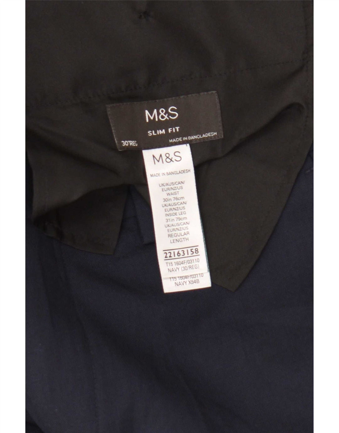 Marks & Spencer Mens Slim Fit Casual Trousers W30 L31 Navy Blue Polyester