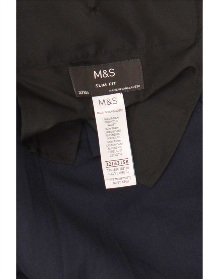 Marks & Spencer Mens Slim Fit Casual Trousers W30 L31 Navy Blue Polyester