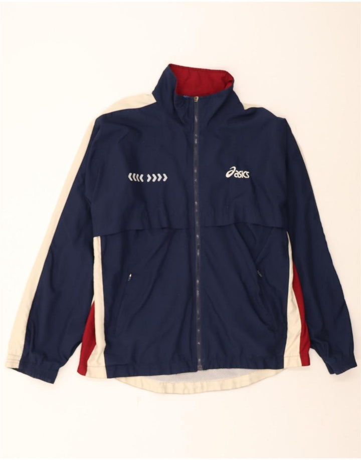 ASICS Mens Tracksuit Top Jacket 2XL Navy Blue Colourblock Polyester Vintage Asics and Second-Hand Asics from Messina Hembry 