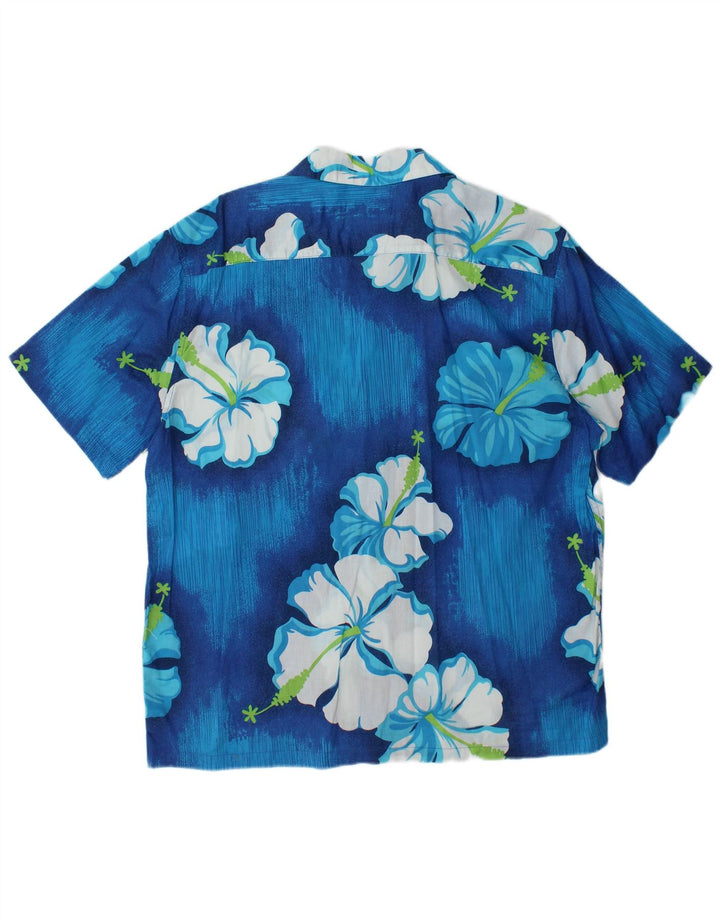 PIOMBO Mens Short Sleeve Shirt Large Blue Floral Cotton