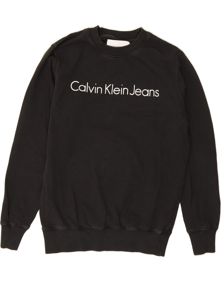 CALVIN KLEIN JEANS Mens Graphic Sweatshirt Jumper Medium Black Cotton Vintage Calvin Klein Jeans and Second-Hand Calvin Klein Jeans from Messina Hembry 
