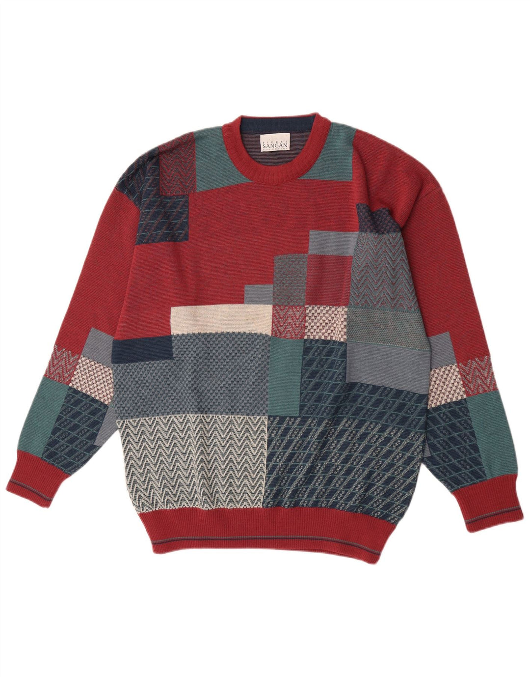 Pierre Sangan Mens Crew Neck Jumper Sweater XL Multicoloured Colourblock