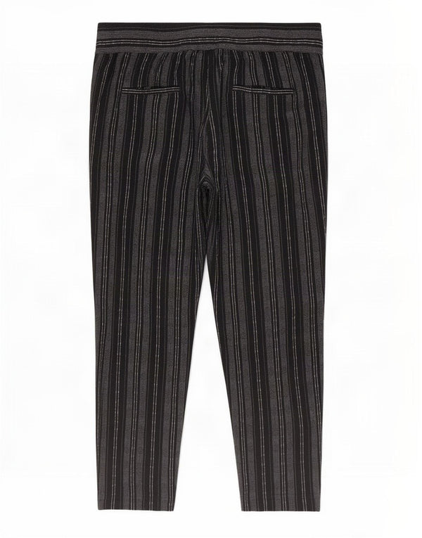 Marks & Spencer Womens Cropped Trousers UK 16 Large W36 L25 Black Striped