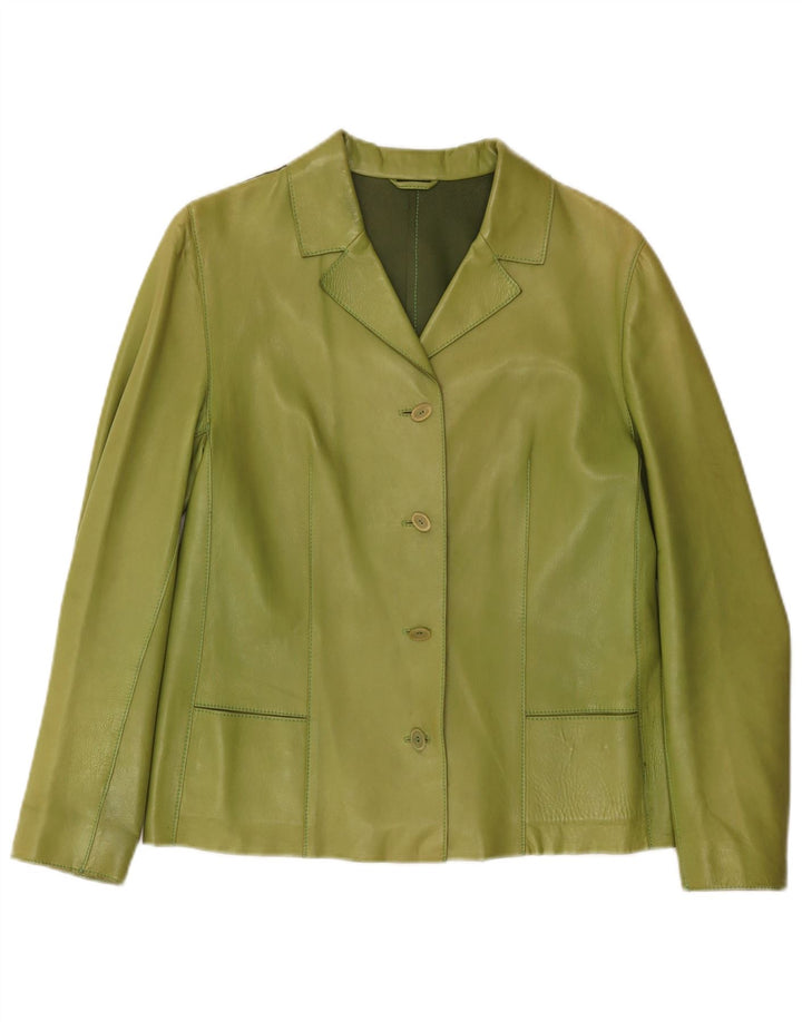 Enrico Mandelli Womens 4 Button Leather Blazer Jacket UK 14 Medium Green