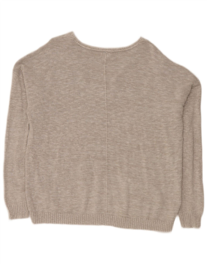 Fat Face Womens Oversized V-Neck Jumper Sweater UK 16 Large Grey Cotton