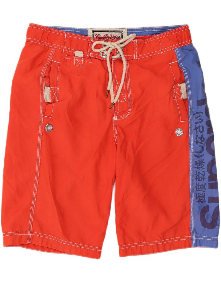 SUPERDRY Mens Graphic Swimming Shorts Small  Red Colourblock Polyester
