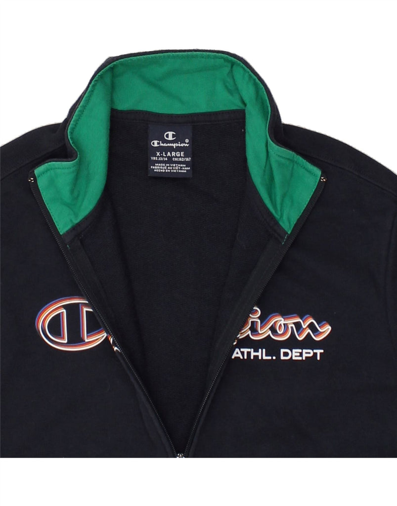 CHAMPION Boys Graphic Tracksuit Top Jacket 13-14 Years XL Navy Blue Cotton | Vintage Champion | Thrift | Second-Hand Champion | Used Clothing | Messina Hembry 