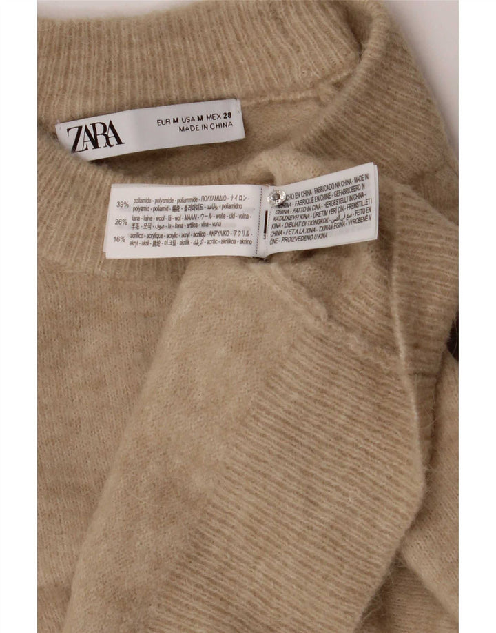 Zara Womens Crew Neck Jumper Sweater UK 14 Medium Beige Polyamide
