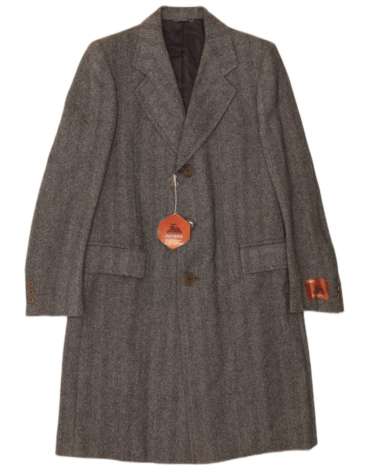 Vintage Mens Overcoat IT 48 Medium Grey Herringbone Wool