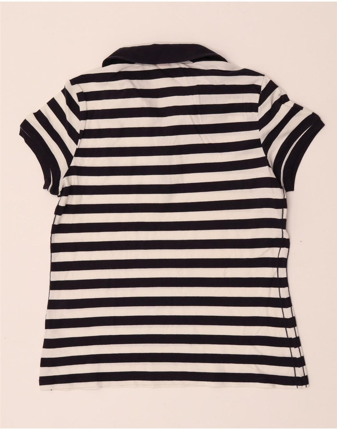 Puma Womens Polo Shirt UK 14 Medium Navy Blue Striped Cotton