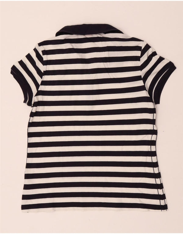 Puma Womens Polo Shirt UK 14 Medium Navy Blue Striped Cotton