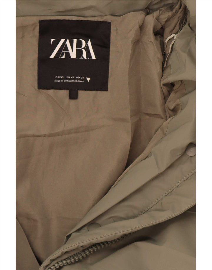 Zara Womens Hooded Oversized Padded Jacket UK 6 XS Khaki Polyester