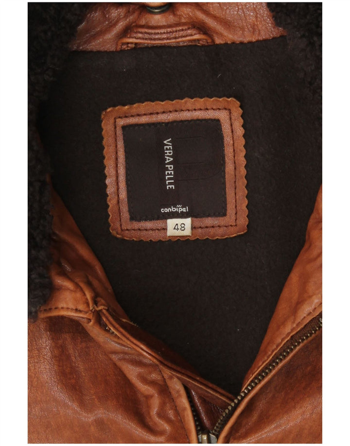 Conbipel Mens Leather Jacket IT 48 Medium Brown Leather