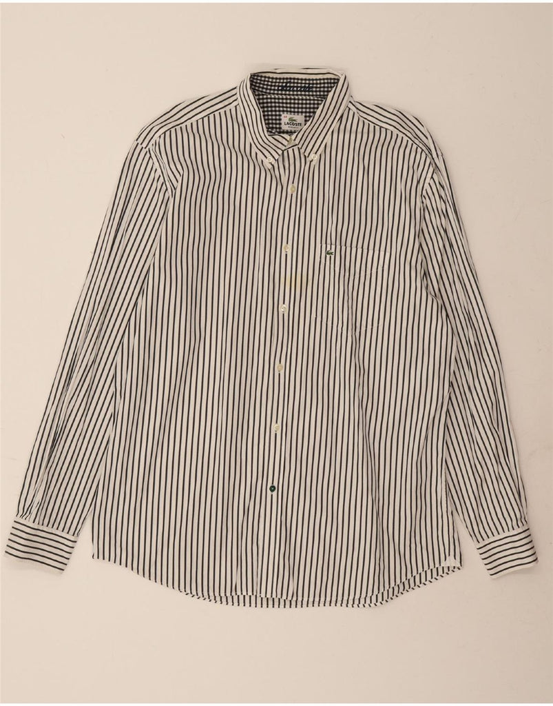 LACOSTE Mens Regular Fit Shirt Size 44 XL White Striped Cotton Vintage Lacoste and Second-Hand Lacoste from Messina Hembry 