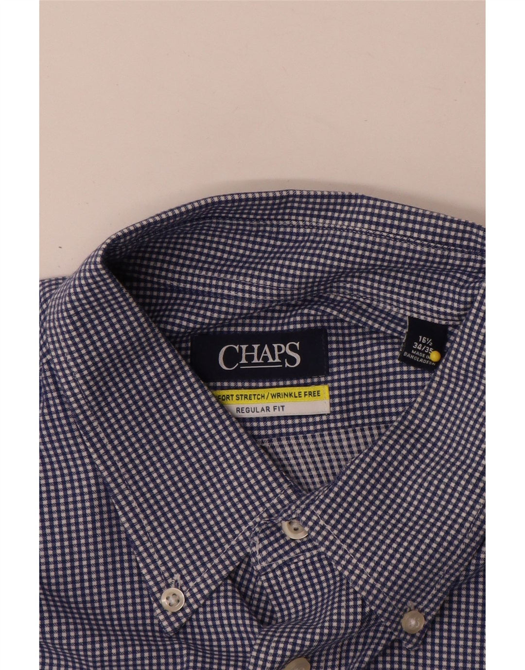 Chaps Mens Regular Fit Shirt Size 16 1/2 Large Blue Gingham Cotton