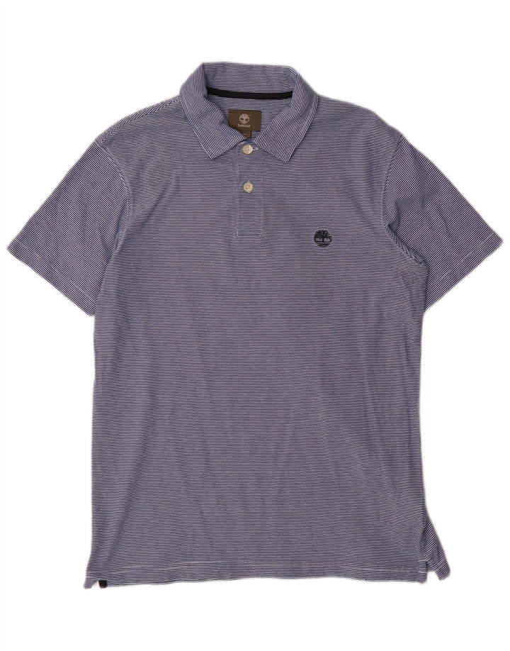 TIMBERLAND Mens Regular Fit Polo Shirt Medium Blue Striped Cotton