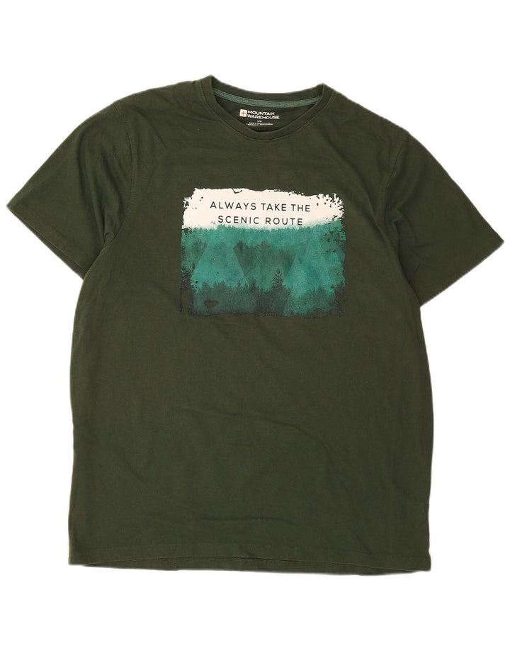 MOUNTAIN WAREHOUSE Mens Graphic T-Shirt Top Large Green Cotton