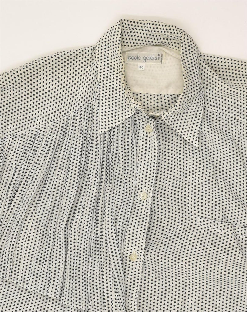 VINTAGE Womens Longline Loose Fit Shirt IT 44 Medium White Spotted Viscose | Vintage Vintage | Thrift | Second-Hand Vintage | Used Clothing | Messina Hembry 