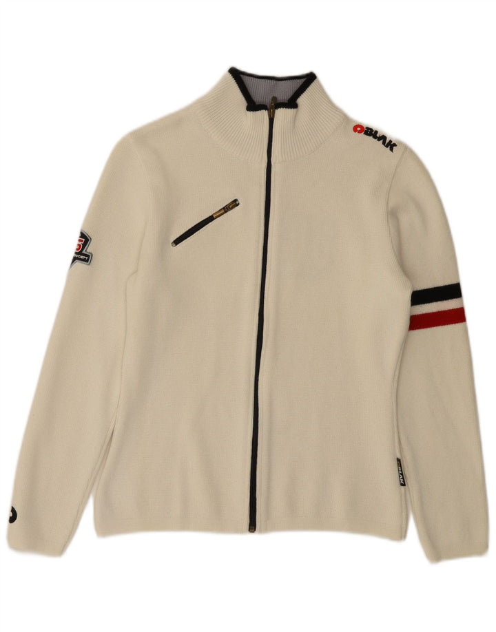 Vintage Womens Graphic Cardigan Sweater UK 10 Small Off White