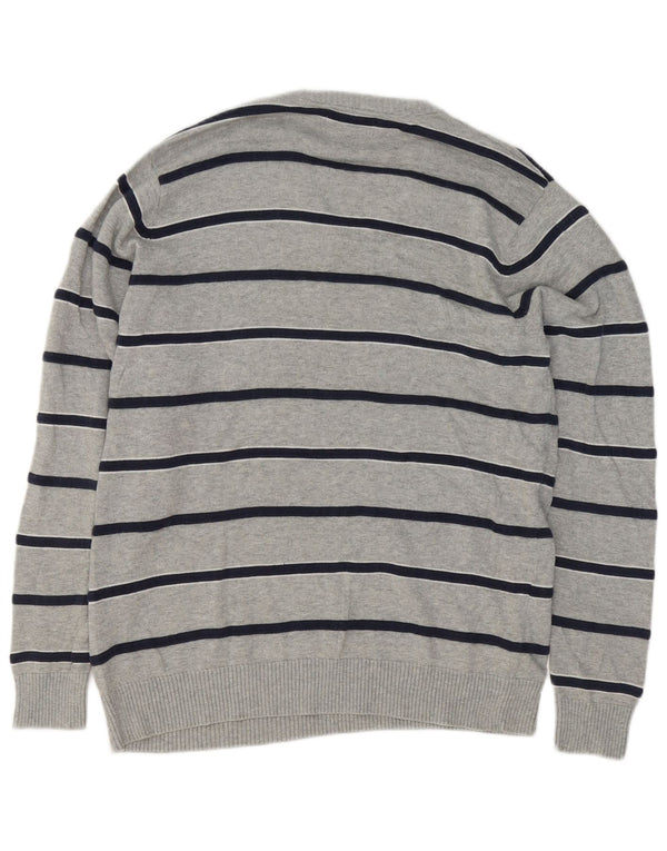 Marks & Spencer Mens Blue Harbour V-Neck Jumper Sweater Medium Grey Striped
