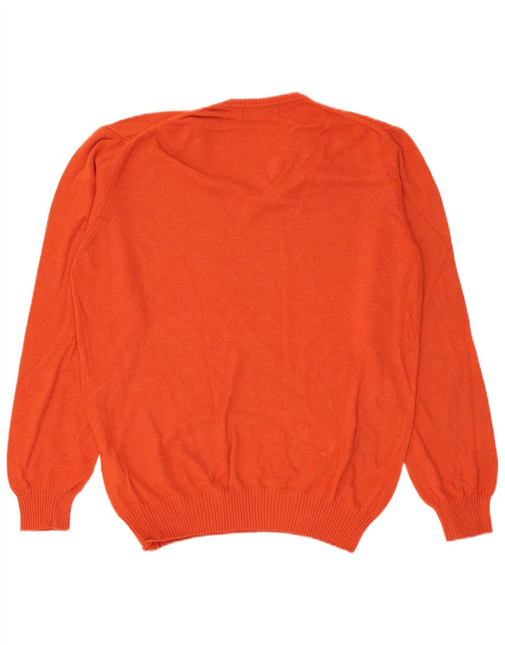 Zara Mens V-Neck Jumper Sweater XL Orange Viscose
