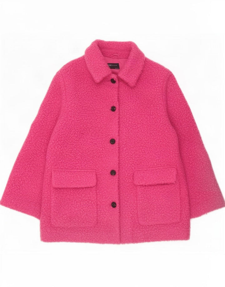 Marks & Spencer Womens Fleece Overcoat UK 14 Large Pink Polyester