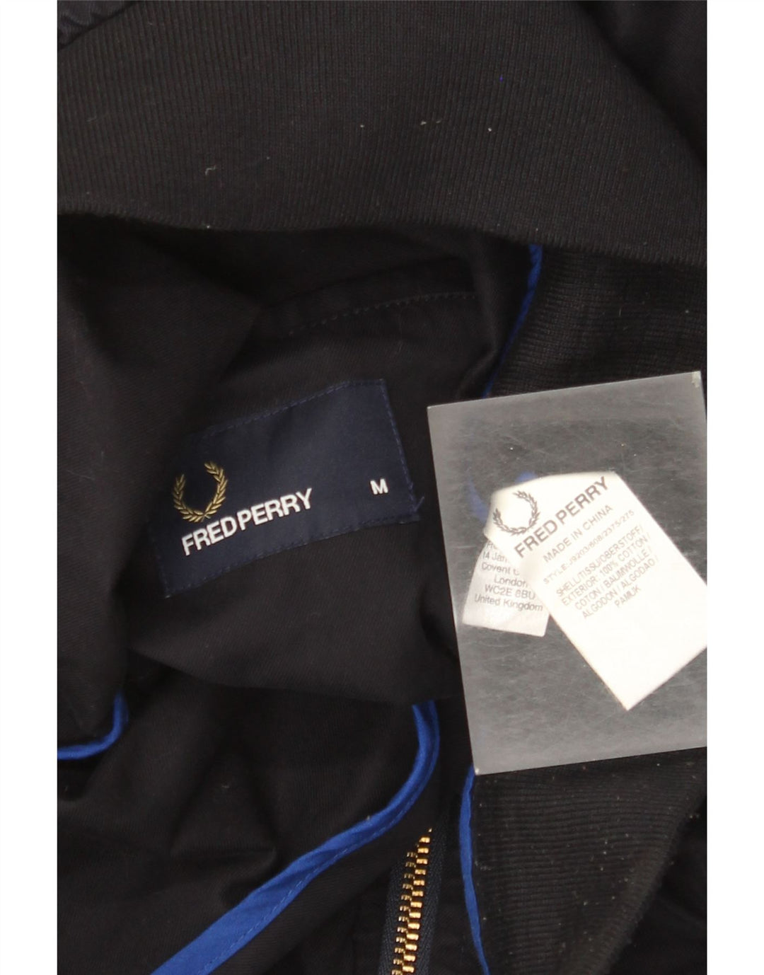 Fred Perry Mens Bomber Jacket UK 38 Medium Navy Blue Cotton