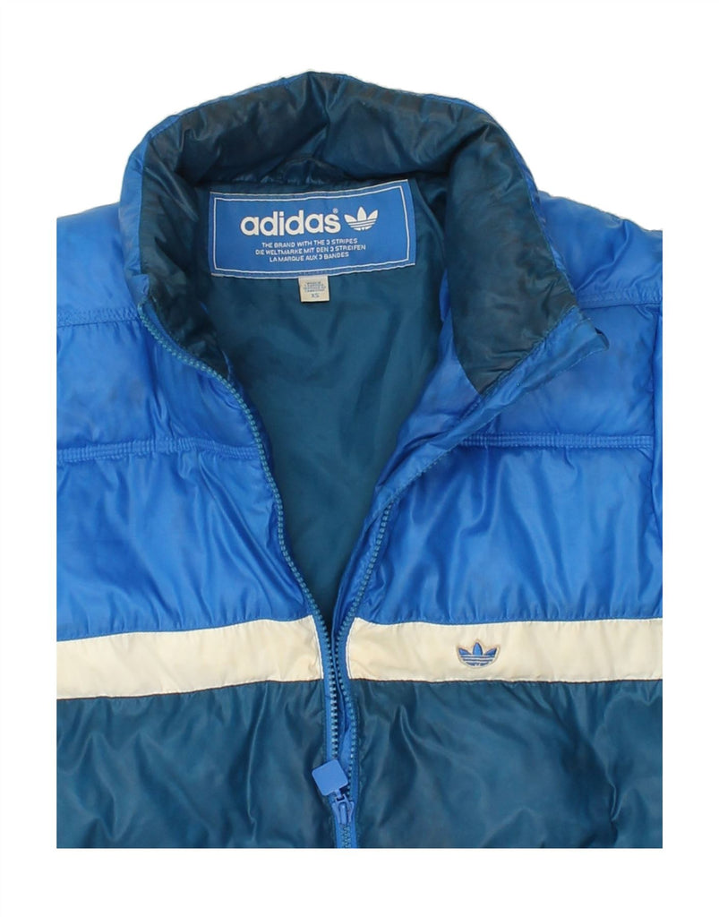 ADIDAS Mens Padded Jacket UK 34 XS Blue Colourblock Polyester Vintage Adidas and Second-Hand Adidas from Messina Hembry 