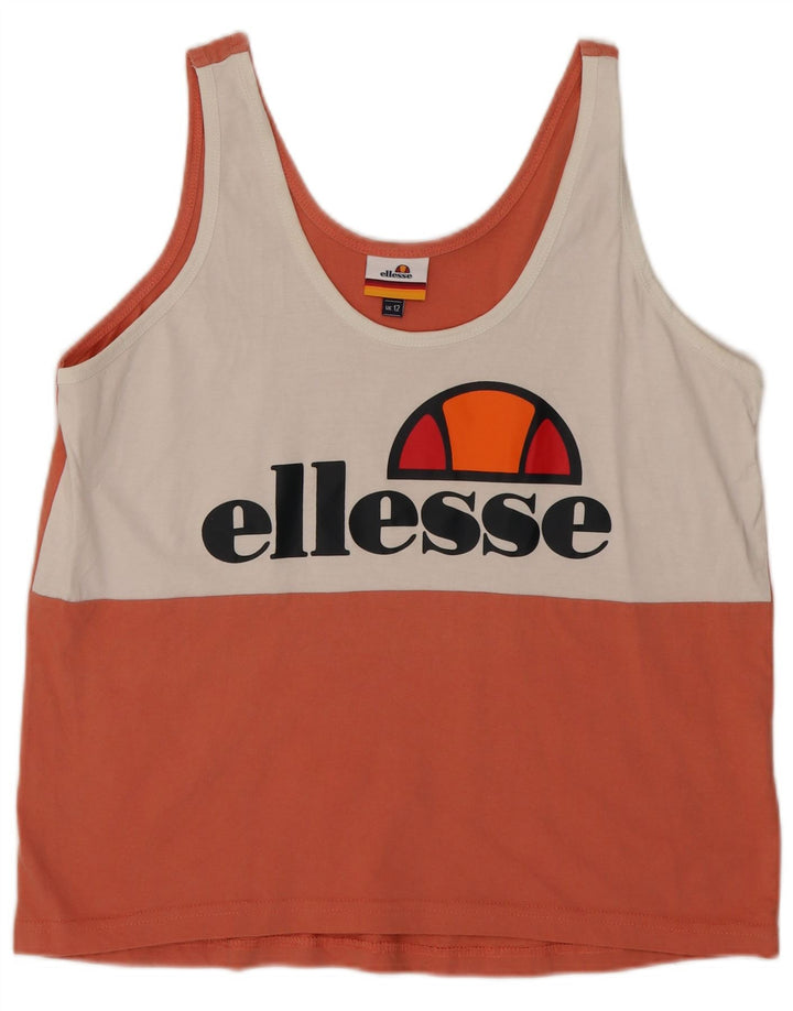 Ellesse Womens Graphic Vest Top UK 12 Medium  Orange Colourblock Cotton