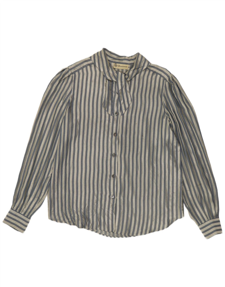 Vintage Womens Shirt Blouse UK 14 Medium Blue Striped